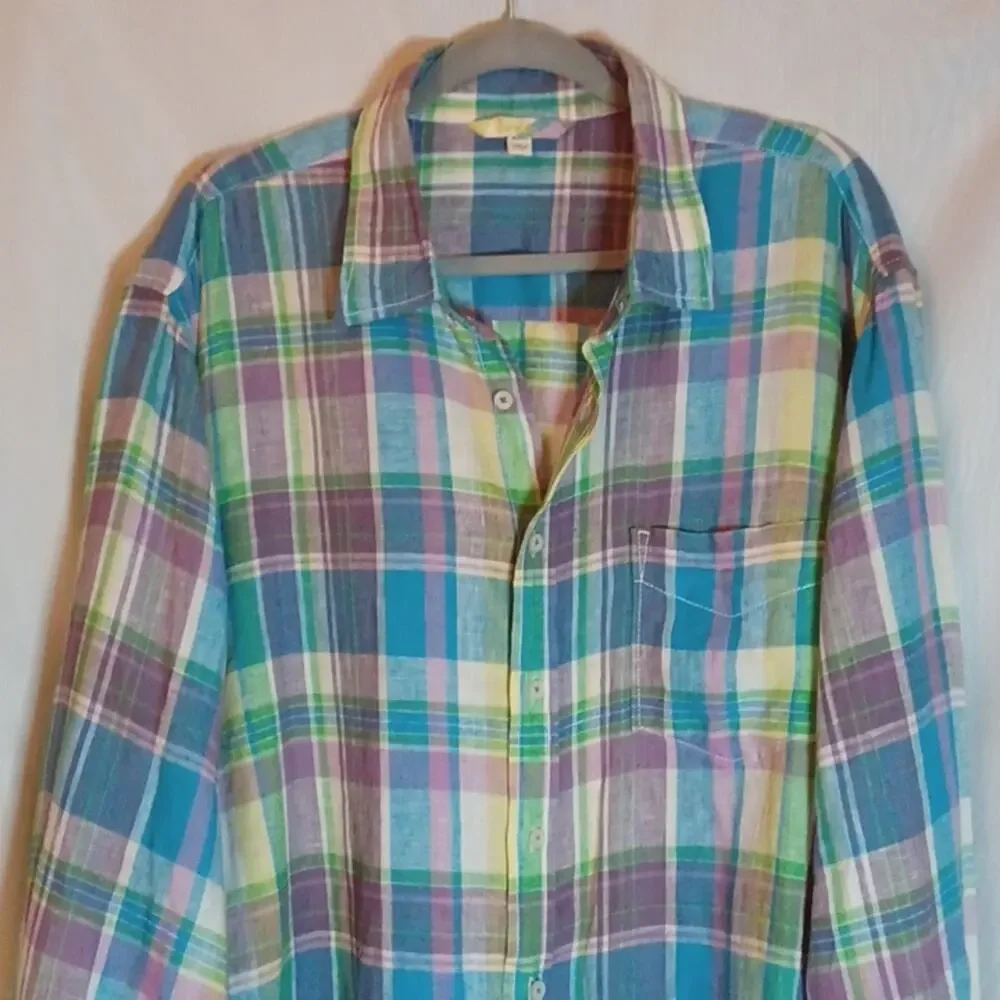 Boden Men's Linen Pastel Color Long Sleeve Plaid Shirt. Size XXL. - Picture 3 of 9